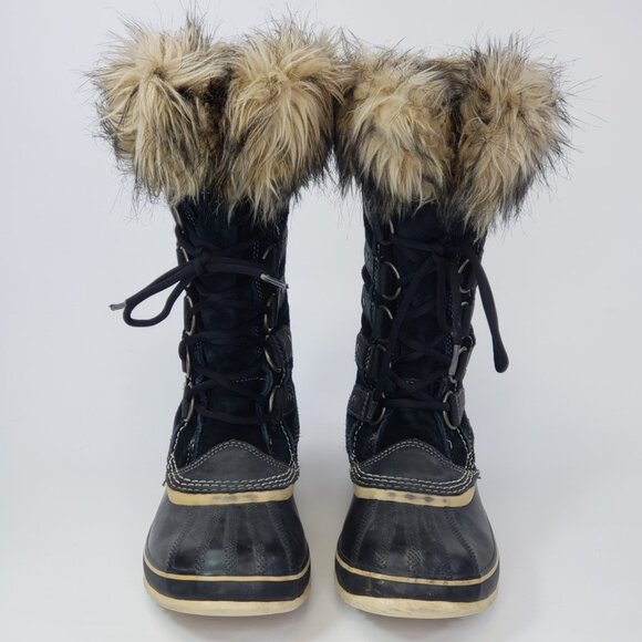 Sorel Joan Of Arctic Tall Snow Winter Boots Women’s Sz 7 Black Faux Fur - Picture 2 of 12